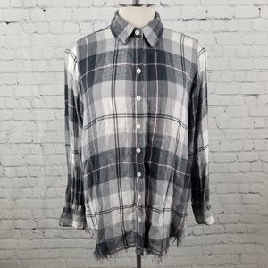 AERIE | plaid button down long sleeve pocket top